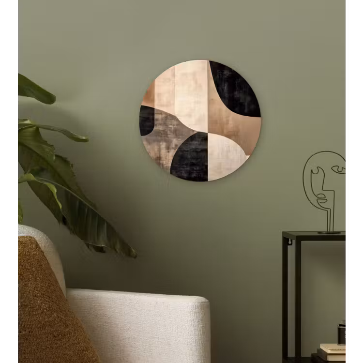 Abstract - Vlakken - Zwart - Rond Wandcirkel kunststof plaat 5mm dik klein -sfeer3