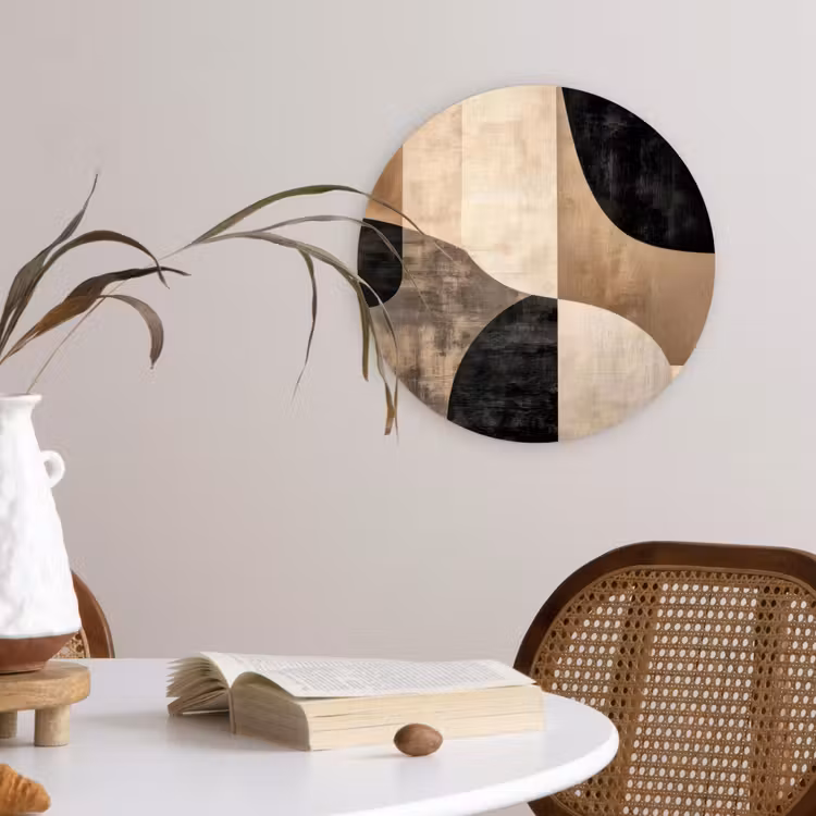 Abstract - Vlakken - Zwart - Rond Wandcirkel kunststof plaat 5mm dik klein -sfeer4