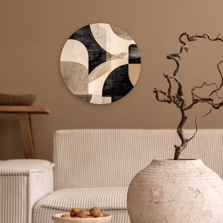 Abstract - Vormen - Modern - Beige Wandcirkel kunststof plaat 5mm dik klein -sfeer1