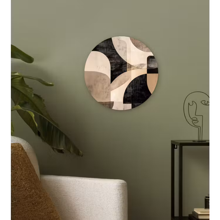 Abstract - Vormen - Modern - Beige Wandcirkel kunststof plaat 5mm dik klein -sfeer3