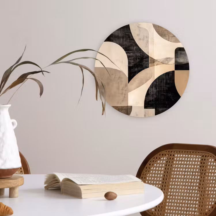 Abstract - Vormen - Modern - Beige Wandcirkel kunststof plaat 5mm dik klein -sfeer4