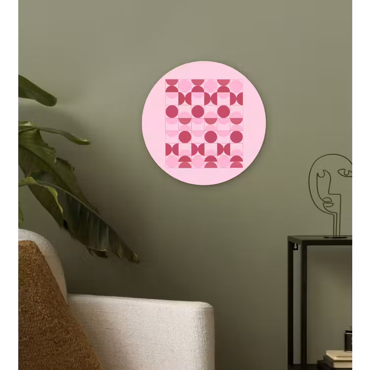 Abstract - Geometrisch - Cirkels - Roze - Modern Wandcirkel kunststof plaat 5mm dik klein -sfeer3