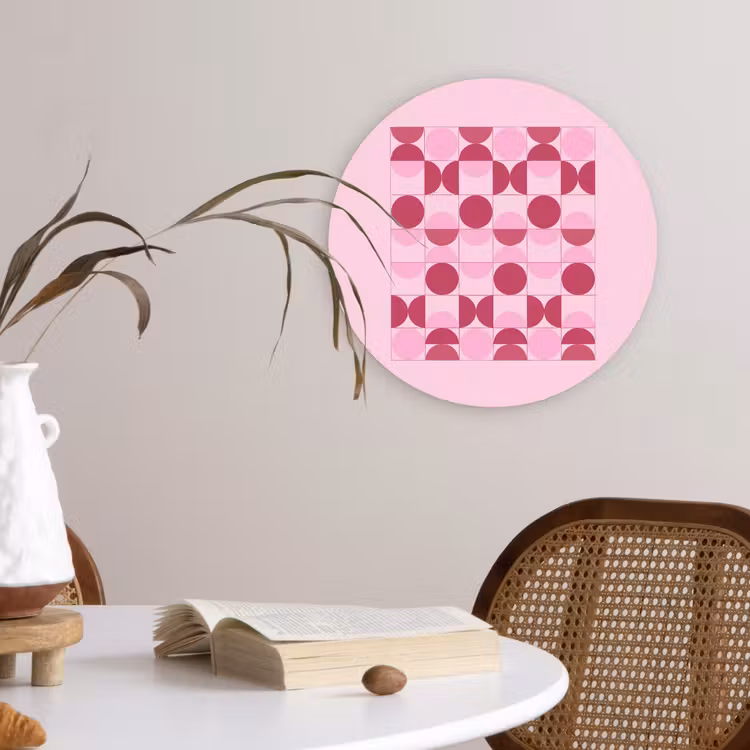 Abstract - Geometrisch - Cirkels - Roze - Modern Wandcirkel kunststof plaat 5mm dik klein -sfeer4