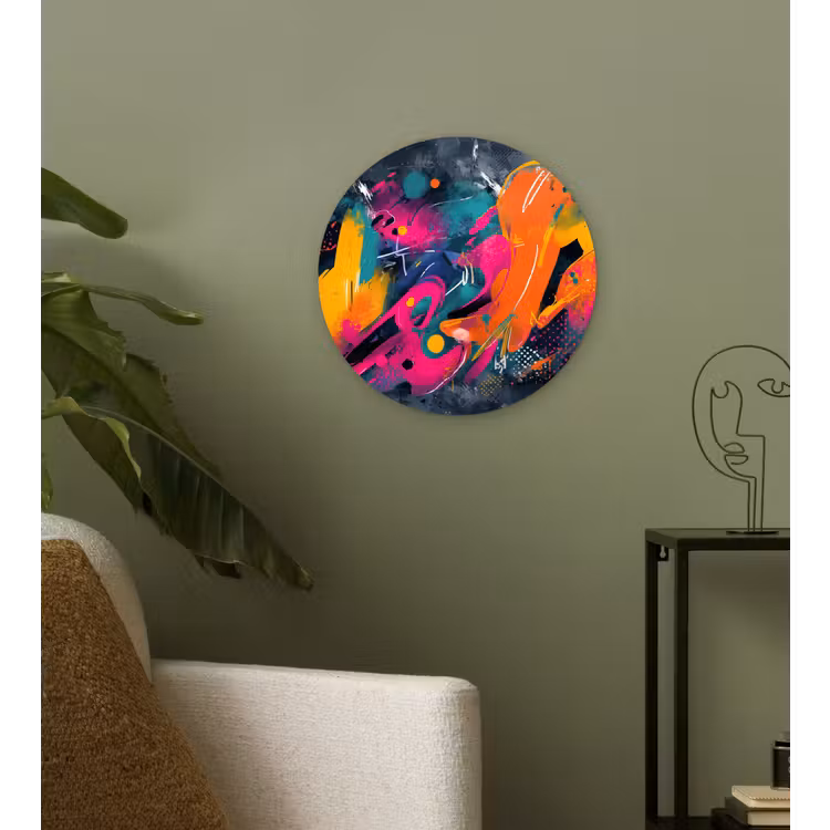 Abstract - Graffiti - Kleurrijk - Verfspatten Wandcirkel kunststof plaat 5mm dik klein -sfeer3