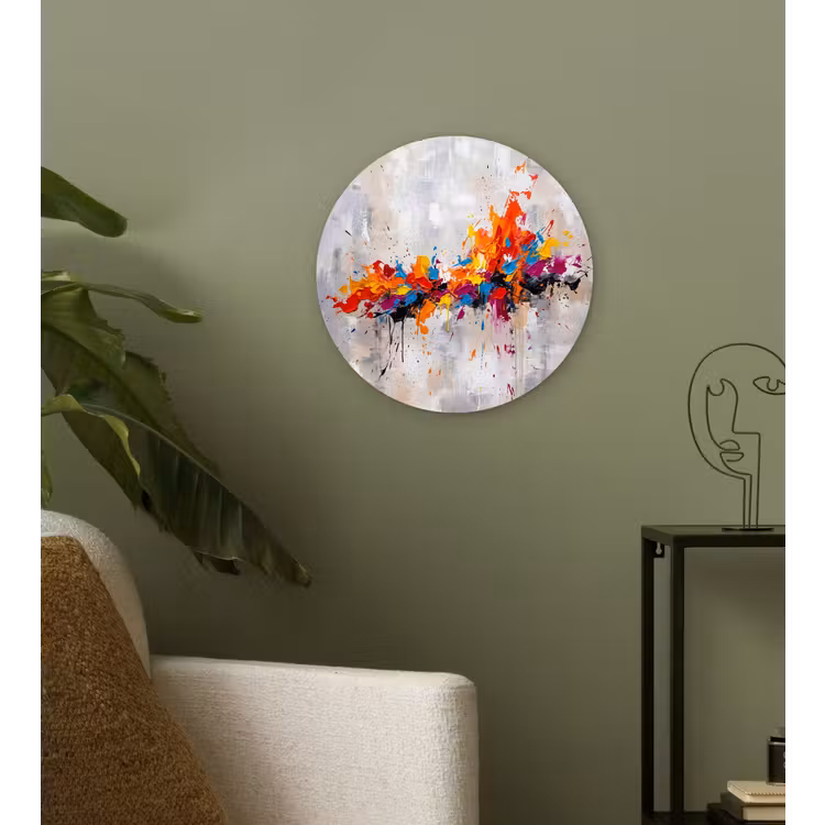 Abstract - Schilderij - Kleurrijk - Dynamisch Wandcirkel kunststof plaat 5mm dik klein -sfeer3