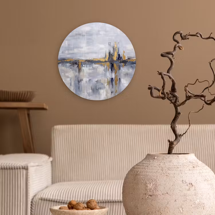 Abstract - Structuur - Goud - Grijs - Modern Wandcirkel kunststof plaat 5mm dik klein -sfeer1