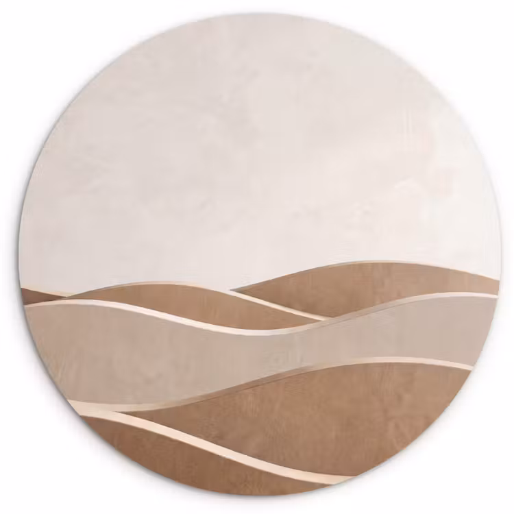 Abstract - Golven - Modern - Beige Wandcirkel kunststof plaat 5mm dik klein -3d