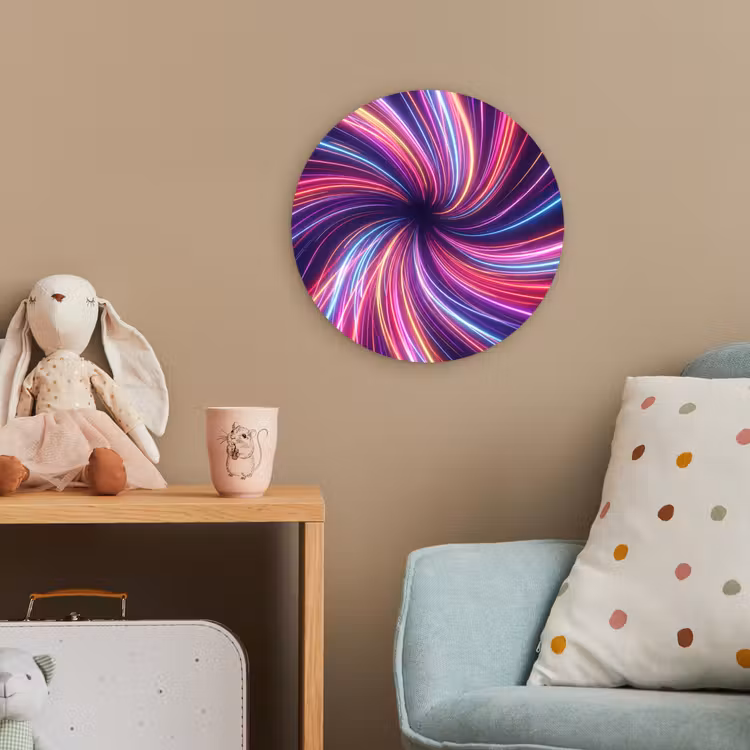 Abstract - Swirl - Futuristic - Neon Wandcirkel kunststof plaat 5mm dik klein -tsfeer1_kind