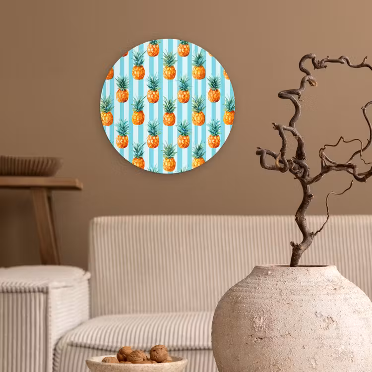 Ananas - Strepen - Groen Wandcirkel kunststof plaat 5mm dik klein 188 -sfeer1