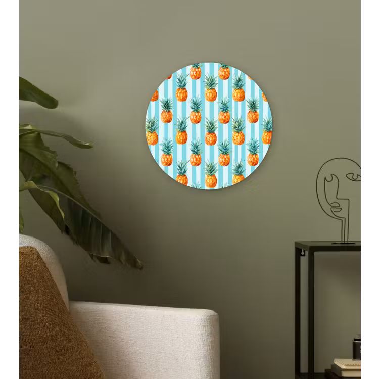 Ananas - Strepen - Groen Wandcirkel kunststof plaat 5mm dik klein 188 -sfeer3