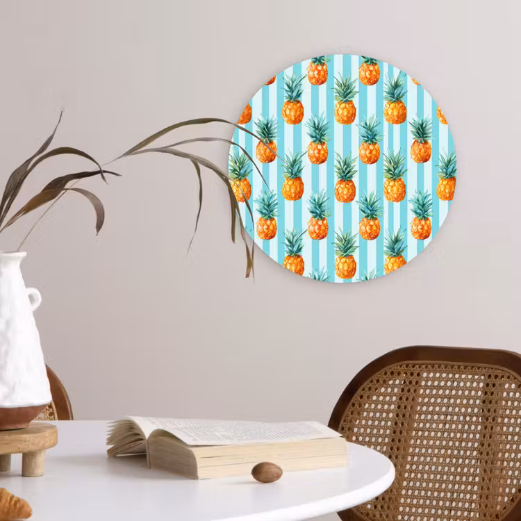 Ananas - Strepen - Groen Wandcirkel kunststof plaat 5mm dik klein 188 -sfeer4