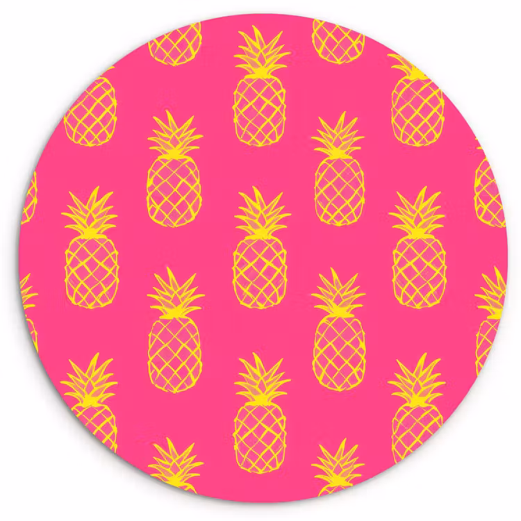 Ananas - Trendy - Roze Wandcirkel kunststof plaat 5mm dik klein 188 -3d