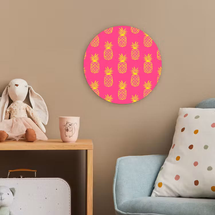 Ananas - Trendy - Roze Wandcirkel kunststof plaat 5mm dik klein 188 -tsfeer1_kind