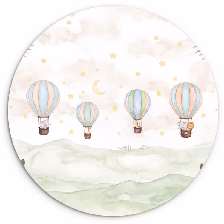 Aquarel - Luchtballonnen - Pastel Wandcirkel kunststof plaat 5mm dik klein -3d