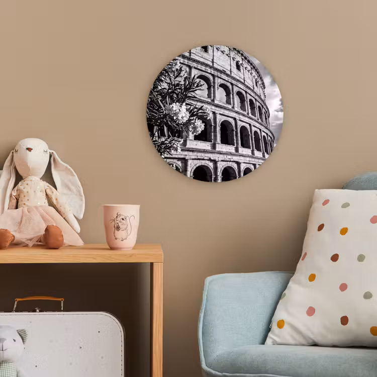 Architectuur - Colosseum - Rome - Historisch - Zwart-wit Wandcirkel kunststof plaat 5mm dik klein -tsfeer1_kind