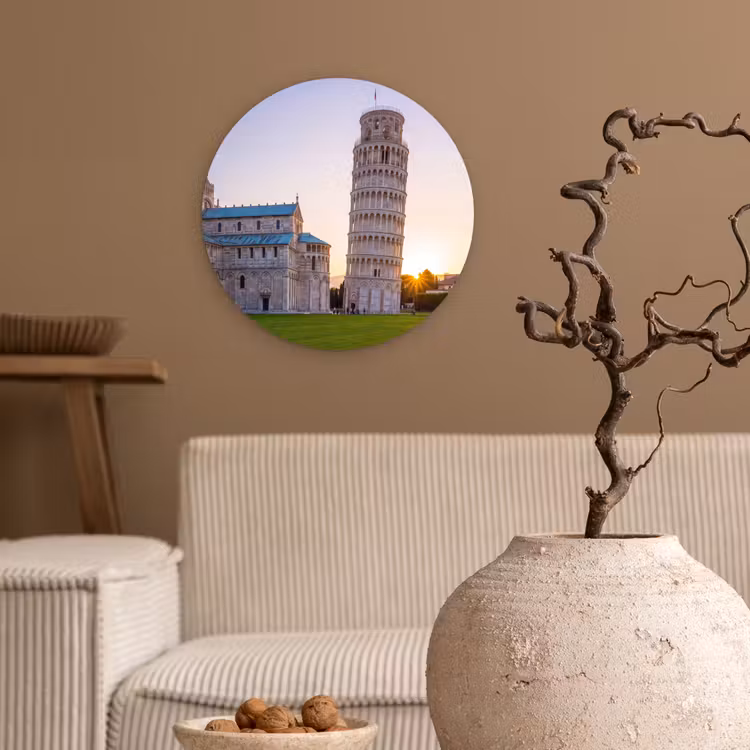 Architectuur - Toren - Pisa - Italië - Zonsondergang Wandcirkel kunststof plaat 5mm dik klein -sfeer1