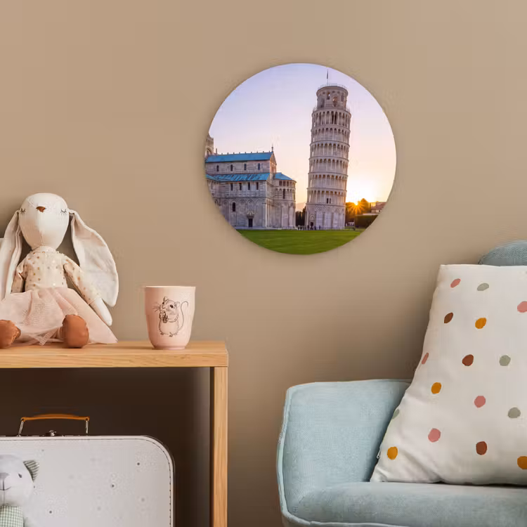 Architectuur - Toren - Pisa - Italië - Zonsondergang Wandcirkel kunststof plaat 5mm dik klein -tsfeer1_kind