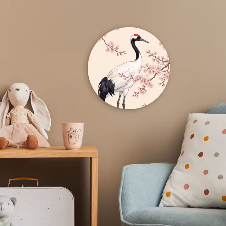 Aziatisch - Kraanvogel - Beige Wandcirkel kunststof plaat 5mm dik klein -tsfeer1_kind