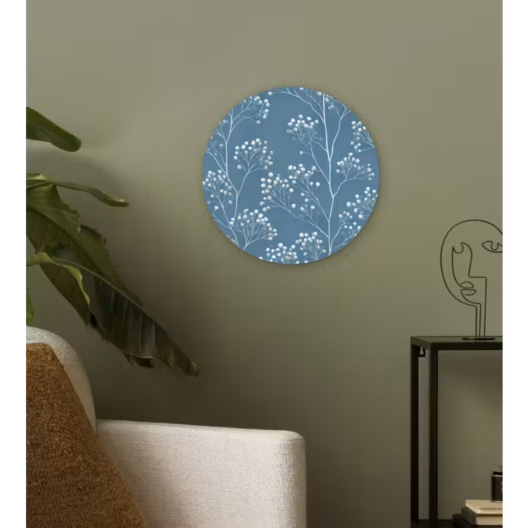 Takken - Bessen - Patroon - Lichtblauw Wandcirkel kunststof plaat 5mm dik klein 188 -sfeer3