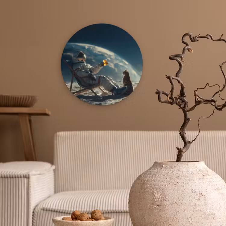 Astronaut - Kat - Glas - Stoel Wandcirkel kunststof plaat 5mm dik klein -sfeer1