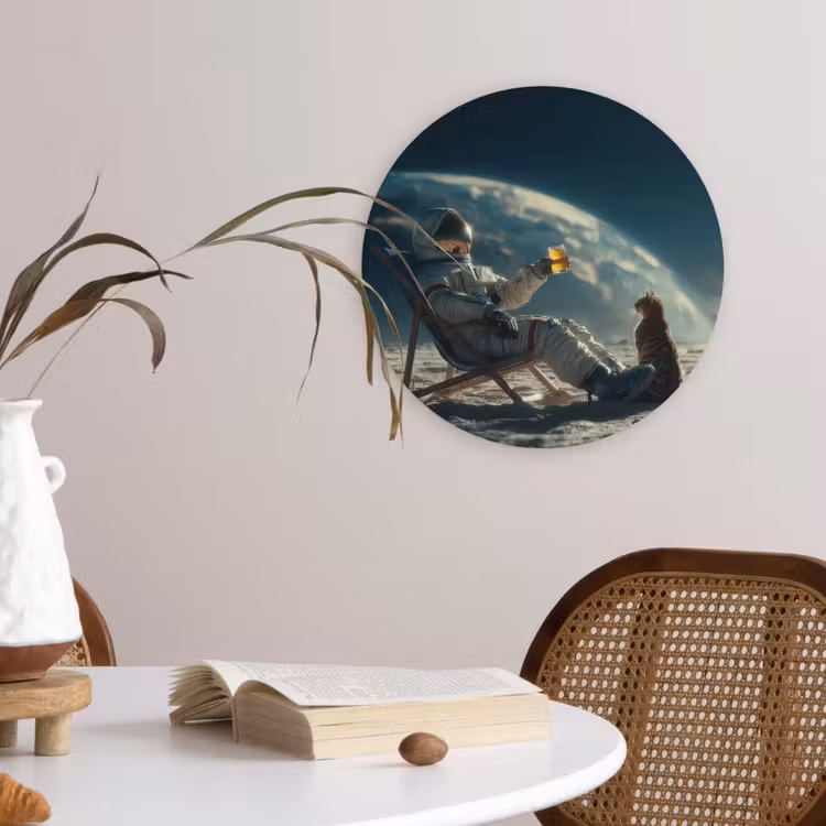 Astronaut - Kat - Glas - Stoel Wandcirkel kunststof plaat 5mm dik klein -sfeer4