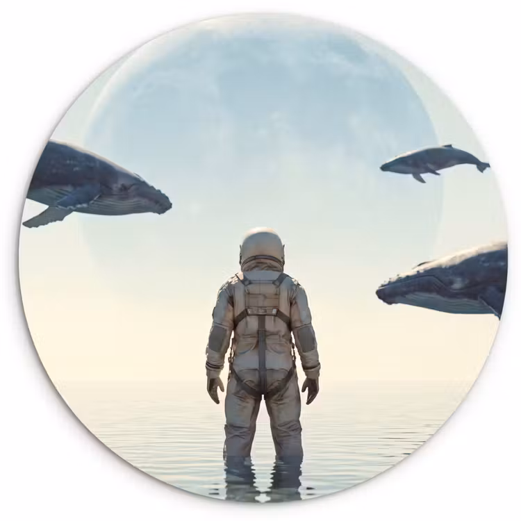Forexbild Rund - Astronaut – Wal – Fantasie - Ruimtevaarder - Walvis - Fantasie Wandcirkel kunststof plaat 5mm dik klein