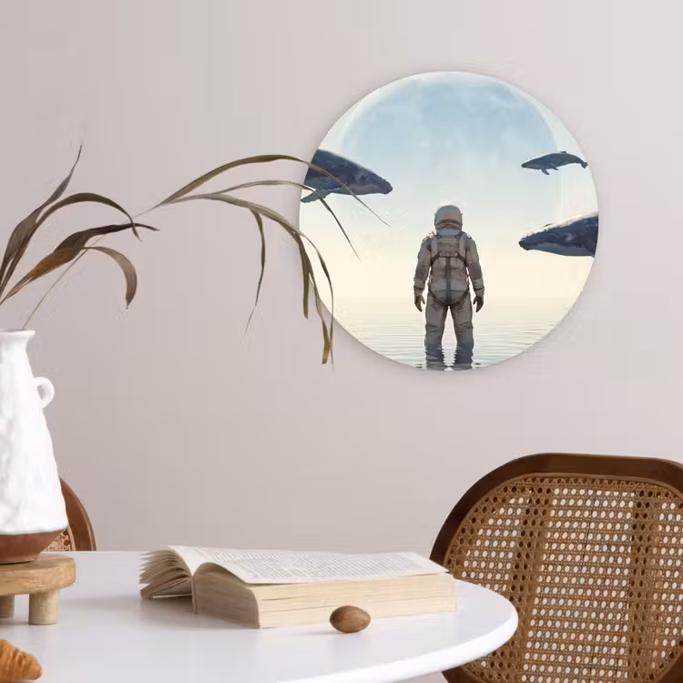 Forexbild Rund - Astronaut – Wal – Fantasie - Ruimtevaarder - Walvis - Fantasie Wandcirkel kunststof plaat 5mm dik klein