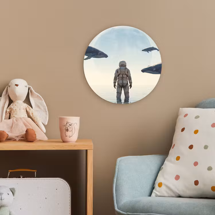 Forexbild Rund - Astronaut – Wal – Fantasie - Ruimtevaarder - Walvis - Fantasie Wandcirkel kunststof plaat 5mm dik klein