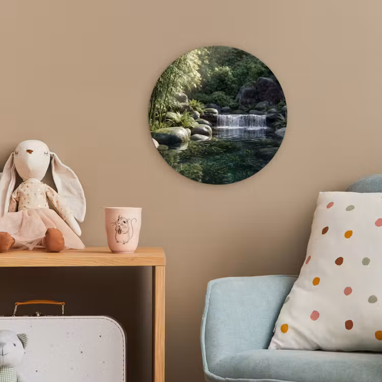Beek - Waterval - Natuur - Groen Wandcirkel kunststof plaat 5mm dik klein -tsfeer1_kind