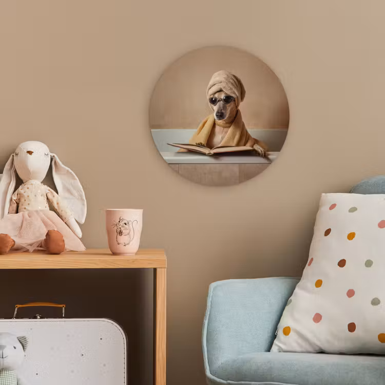 Bad - Hond - Boek - Zonnebril Wandcirkel kunststof plaat 5mm dik klein -tsfeer1_kind