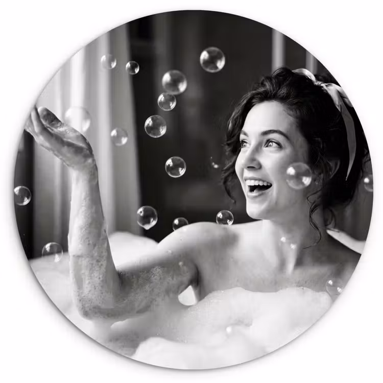 Bad - Bubbels - Zwart - Wit Wandcirkel kunststof plaat 5mm dik klein -3d