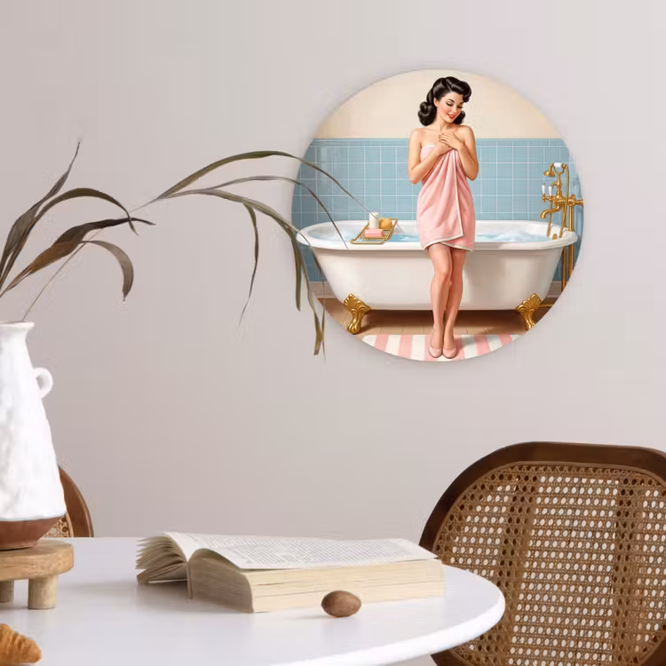 Badkamer - Vrouw - Roze Wandcirkel kunststof plaat 5mm dik klein -sfeer4