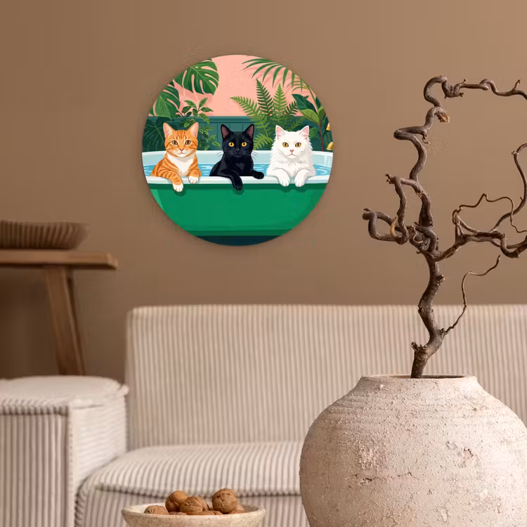 Badkamer - Kattenparade - Kleurrijk Wandcirkel kunststof plaat 5mm dik klein -sfeer1