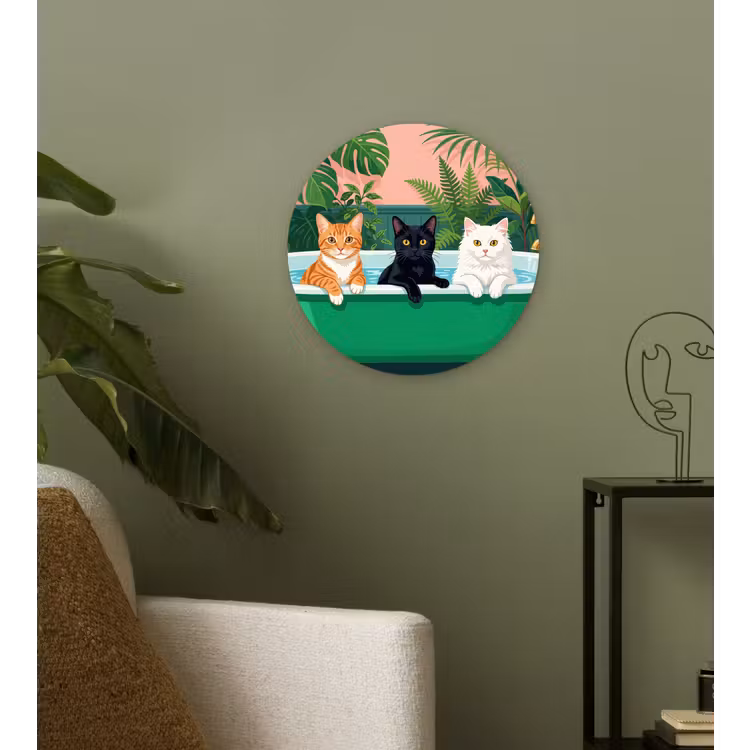Badkamer - Kattenparade - Kleurrijk Wandcirkel kunststof plaat 5mm dik klein -sfeer3