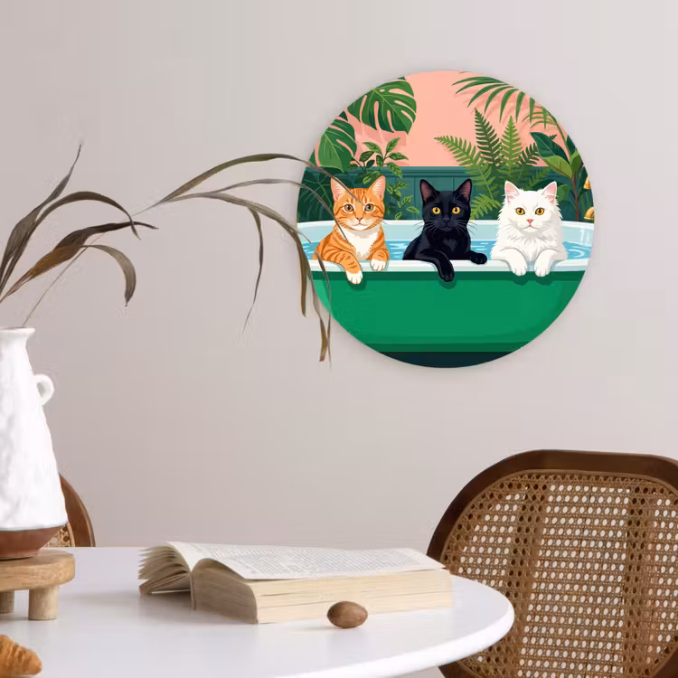 Badkamer - Kattenparade - Kleurrijk Wandcirkel kunststof plaat 5mm dik klein -sfeer4