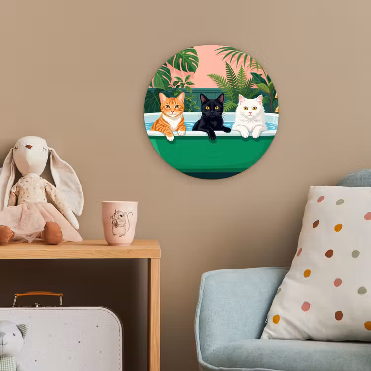 Badkamer - Kattenparade - Kleurrijk Wandcirkel kunststof plaat 5mm dik klein -tsfeer1_kind