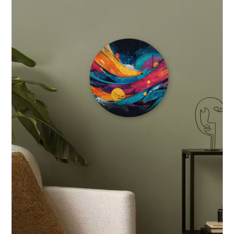Banen - Golven - Kleurrijk - Abstract Wandcirkel kunststof plaat 5mm dik klein -sfeer3