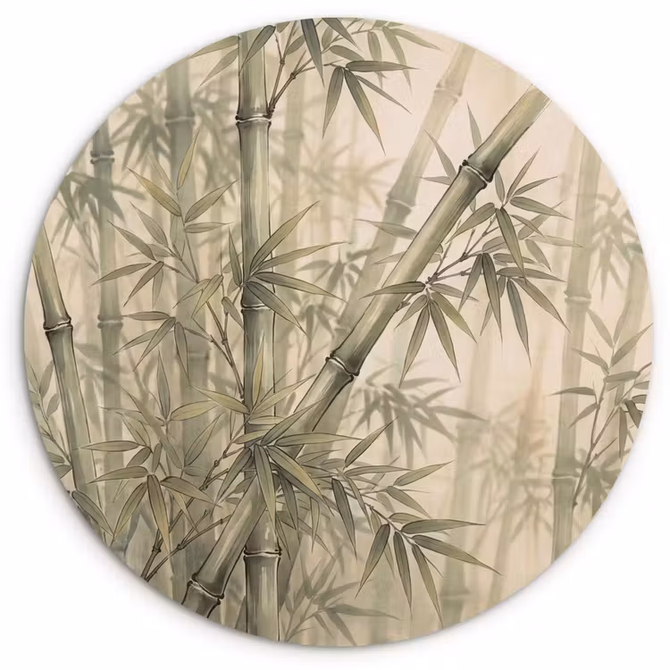 Bamboe - Bladeren - Aziatisch - Groen - Natuur Wandcirkel kunststof plaat 5mm dik klein -3d