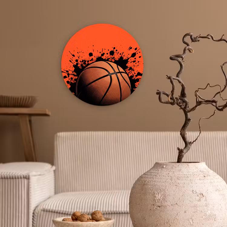 Basketbal - Verf - Sport - Oranje Wandcirkel kunststof plaat 5mm dik klein -sfeer1