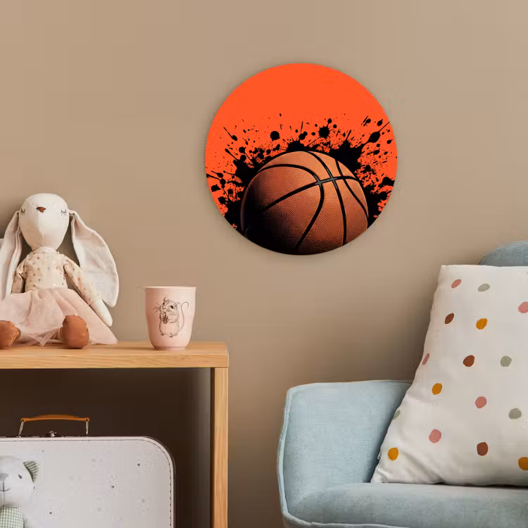Basketbal - Verf - Sport - Oranje Wandcirkel kunststof plaat 5mm dik klein -tsfeer1_kind