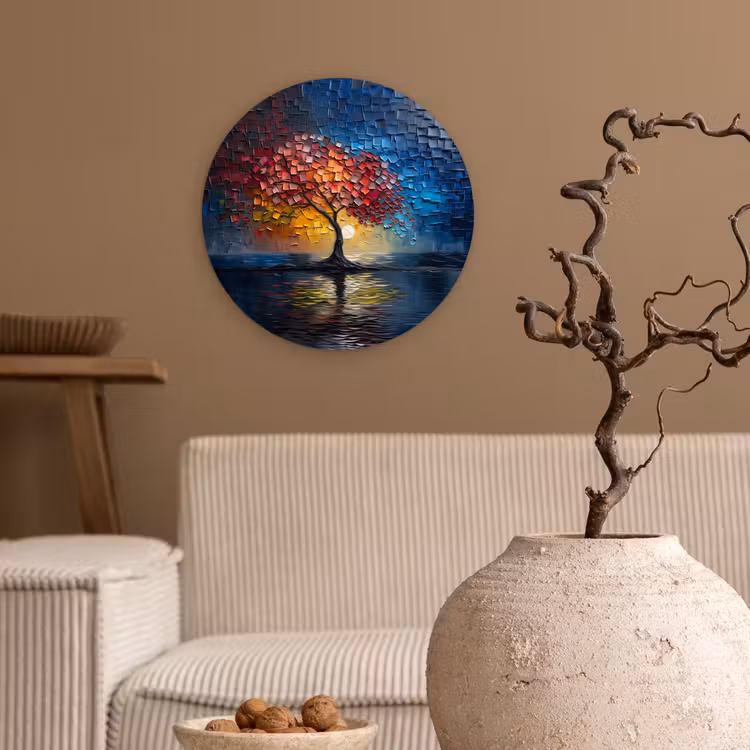 Boom - Blauw - Bladeren - Vakken Wandcirkel kunststof plaat 5mm dik klein -sfeer1