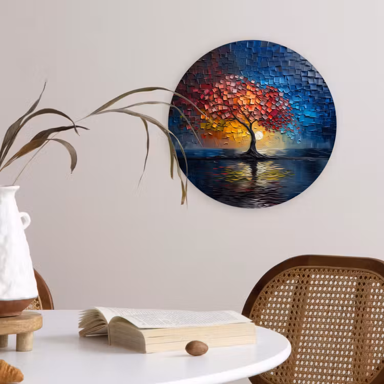 Boom - Blauw - Bladeren - Vakken Wandcirkel kunststof plaat 5mm dik klein -sfeer4