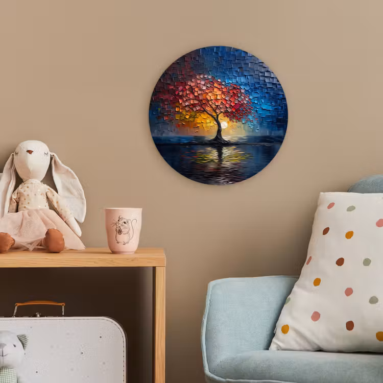 Boom - Blauw - Bladeren - Vakken Wandcirkel kunststof plaat 5mm dik klein -tsfeer1_kind