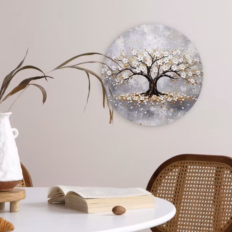 Boom - Bloemen - Natuur - Abstract - Wit Wandcirkel kunststof plaat 5mm dik klein -sfeer4