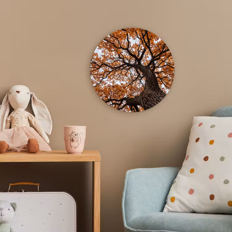 Boom - Bladerdak - Herfst - Oranje - Sfeervol Wandcirkel kunststof plaat 5mm dik klein -tsfeer1_kind