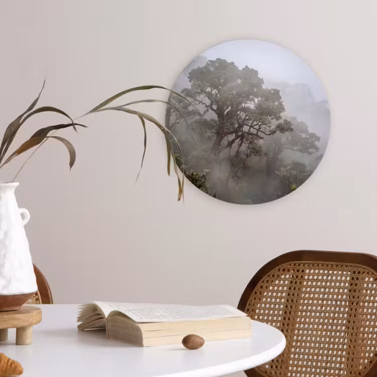 Boom - Mistig - Bos - Groen - Natuur Wandcirkel kunststof plaat 5mm dik klein -sfeer4