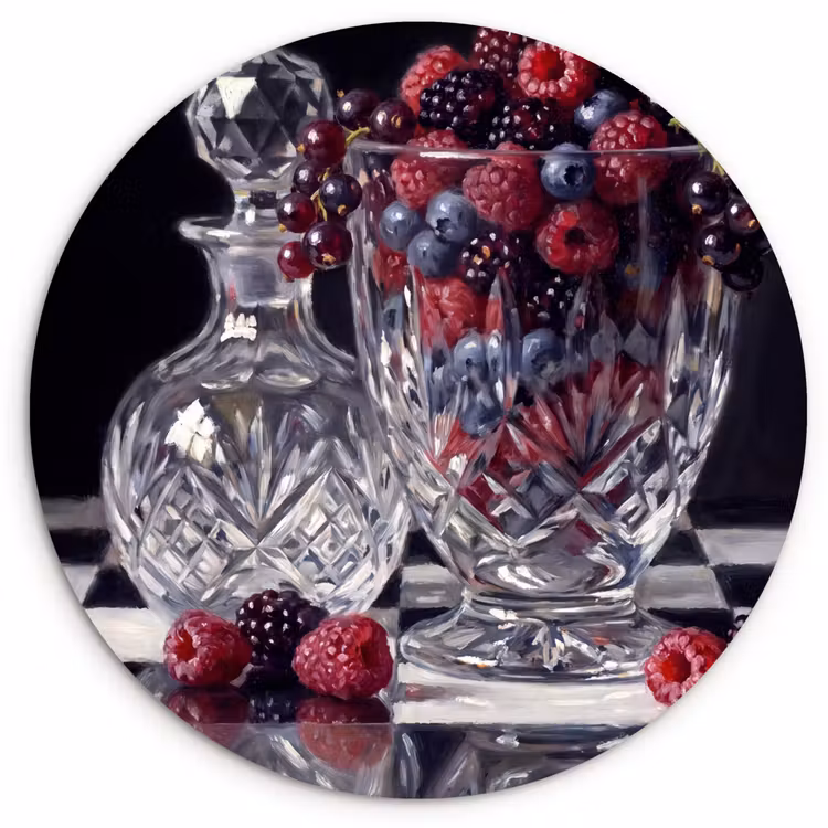 Forexbild Rund - Beeren – Kristall – Stillleben - Bessen - Kristal - Stilleven Wandcirkel kunststof plaat 5mm dik klein