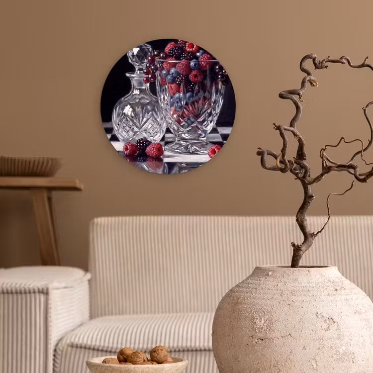 Forexbild Rund - Beeren – Kristall – Stillleben - Bessen - Kristal - Stilleven Wandcirkel kunststof plaat 5mm dik klein