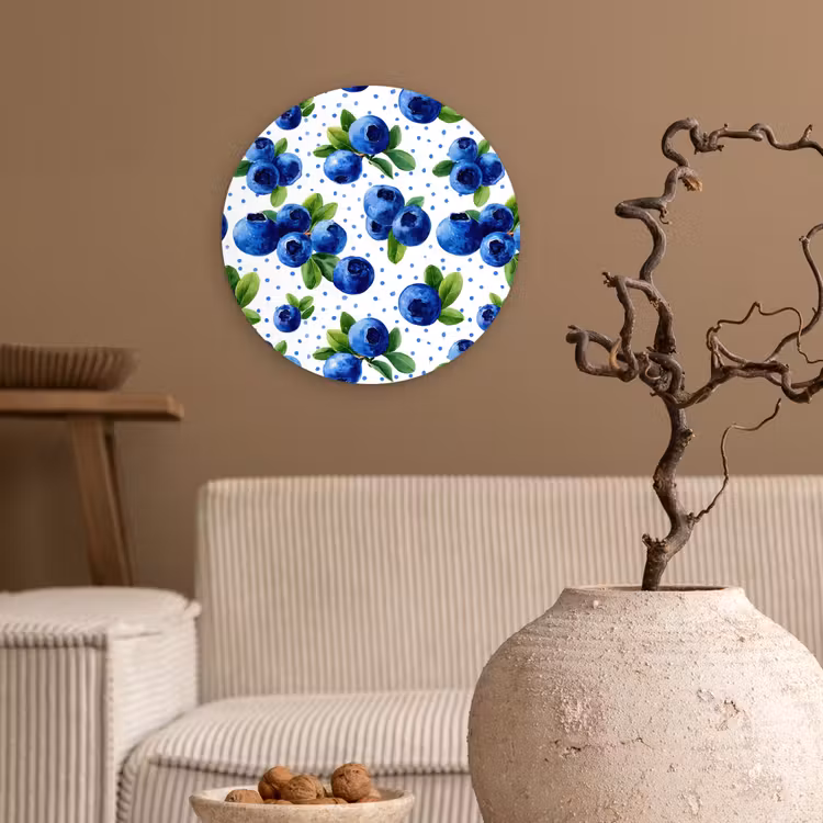 Bessen - Patroon - Blauw Wandcirkel kunststof plaat 5mm dik klein 188 -sfeer1
