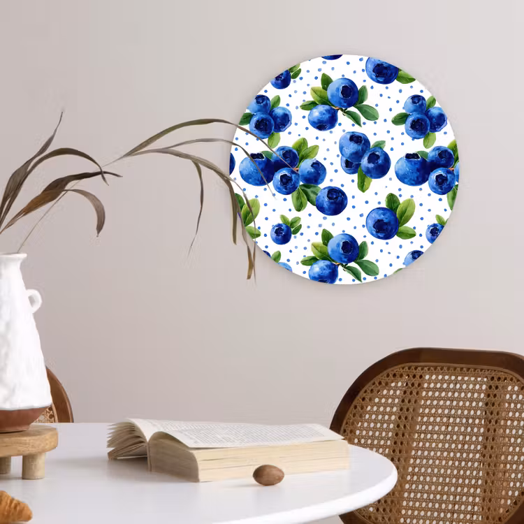 Bessen - Patroon - Blauw Wandcirkel kunststof plaat 5mm dik klein 188 -sfeer4